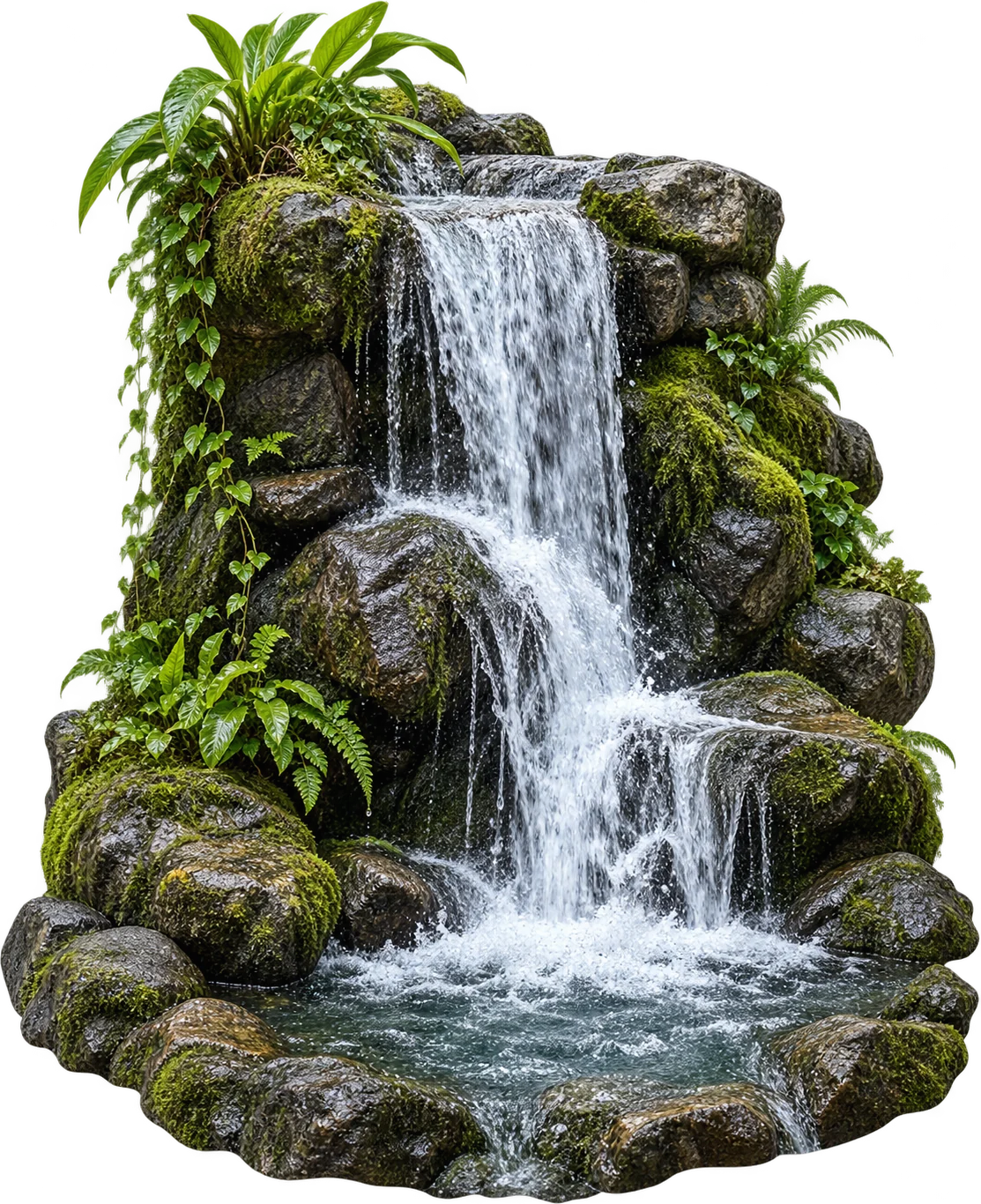 A waterfall tumbling over mossy rocks