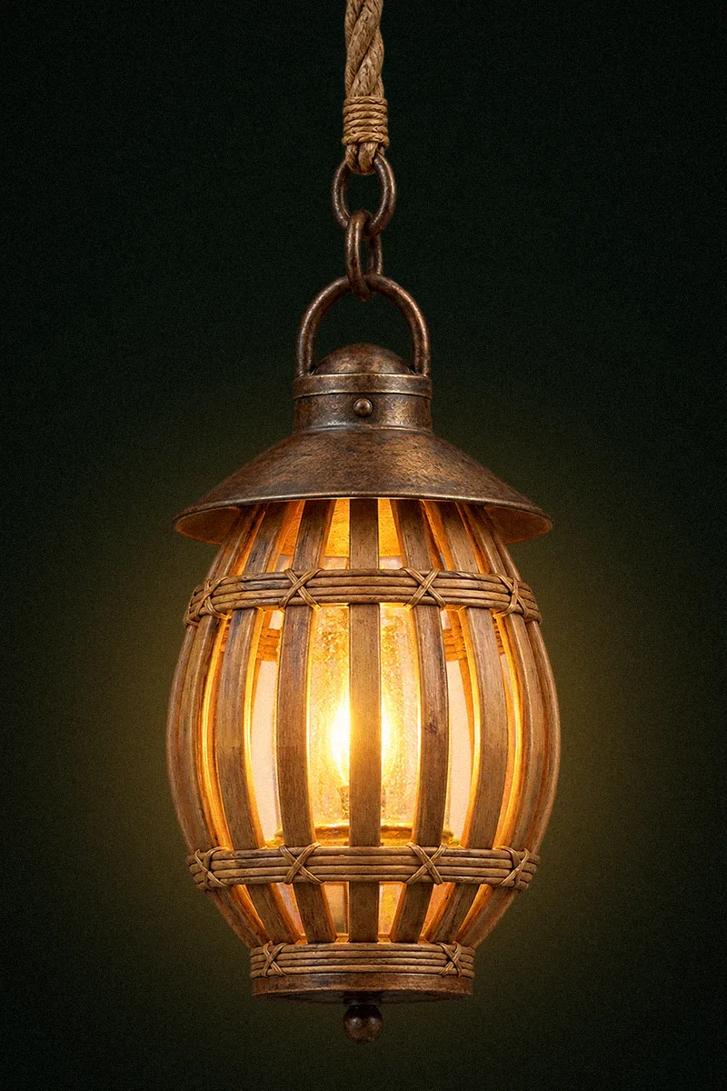 A brass lantern glowing